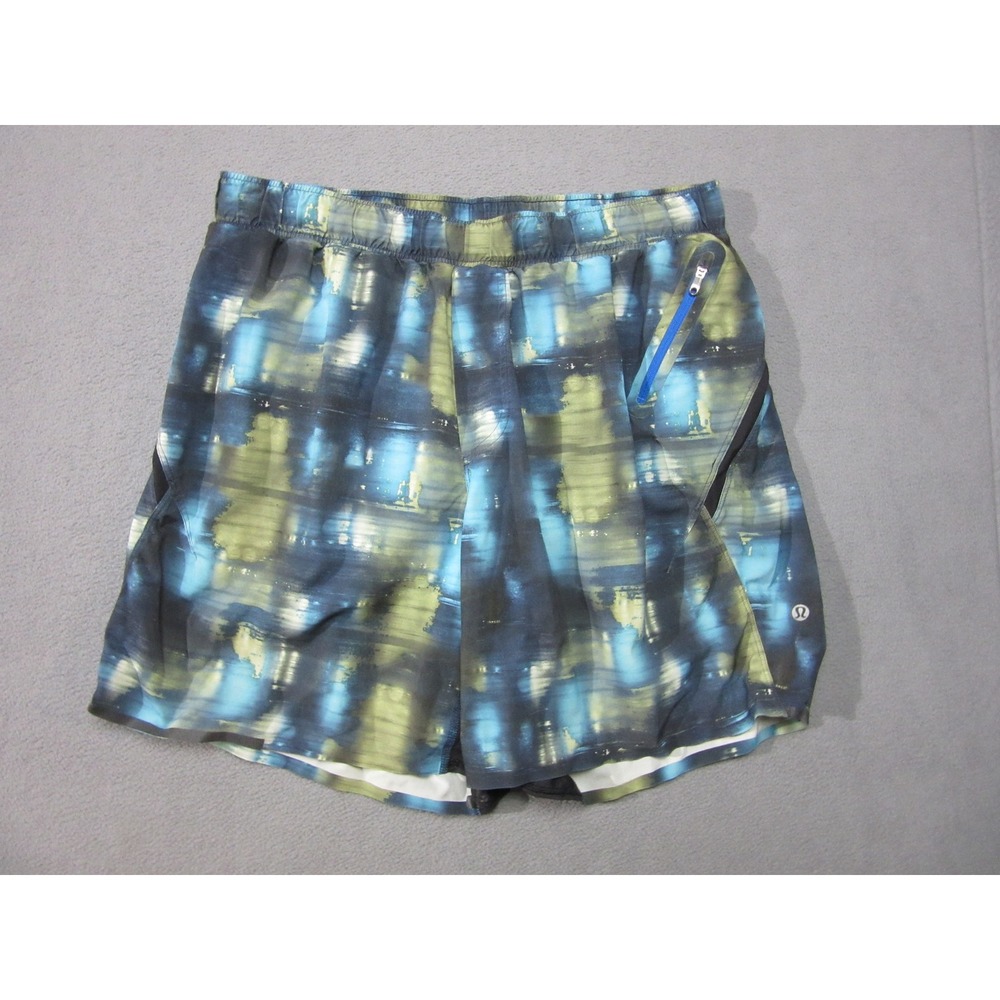 Lululemon Shorts Mens Large Blue Green Athletic Lined Abstract Training Hiking